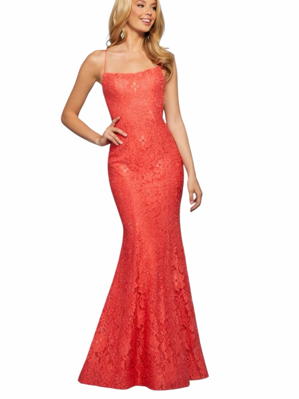 NWT Sherri Hill 53359‎ Coral Lace Rhinestone Prom Formal Gown Dress Size 14